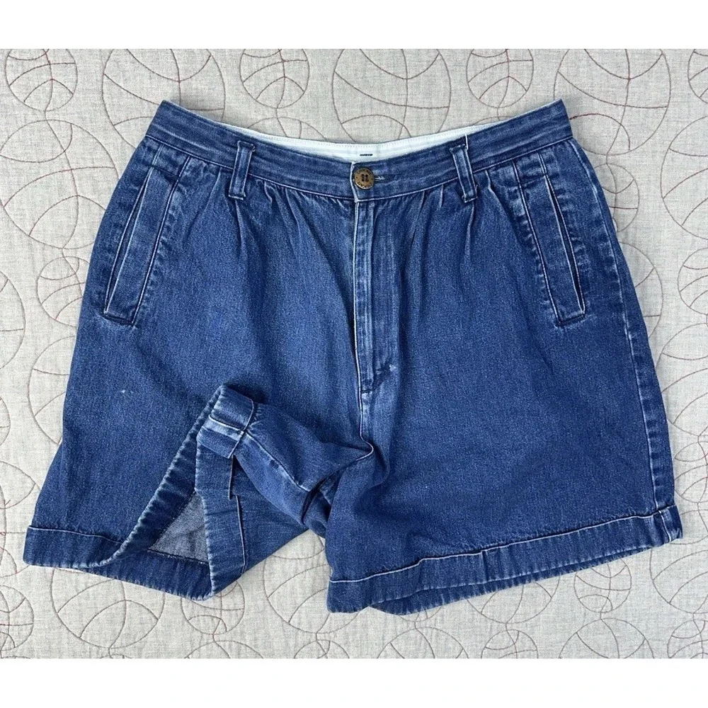 VTG Cherokee Baggy Denim Shorts Blue High Rise Pleated Vintage Mom Jean 90s / 14